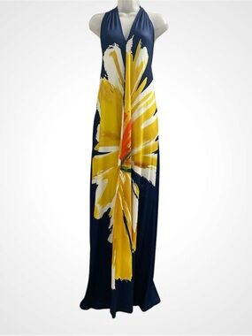 NWT - Dress DayNavy Maxi Halter Dress with Bold Yellow Floral Print